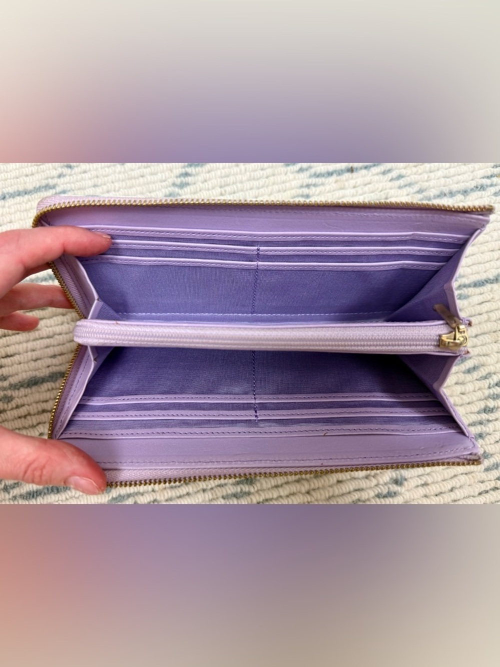 LANVIN En Bleu Lavender Floral Print Leather L-Shaped Zip Long Wallet/Clutch - Picture 14 of 16